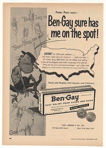 1956 Peter Pain Ben-Gay Radio Station Spots Trade Print Ad