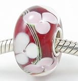(Free Shipping) Japanese Cherry Blossom European Murano Style Glass Bead Charm with Solid Sterling Silver Single Core Stamped 925 Fits Pandora Biagi Chamilia Troll Bracelets