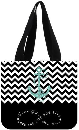 12.2L x 11H High Quality Modern Black Block Chevron Zigzag Infinity Anchor Theme Print Multi Purpose 100% Canvas Tote Bag(Two Sides), Live the Life You Love, Love the Life You Live