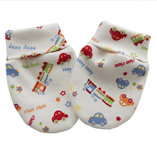 100% Cotton Knitted Fabric Newborn Baby Anti Scratch Mittens Handmade (0-3 Months, Multi-Color Cars)