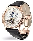 Perigaum Mens Rose Gold w/ White Dial and Dual Time Zone Excalibur Watch