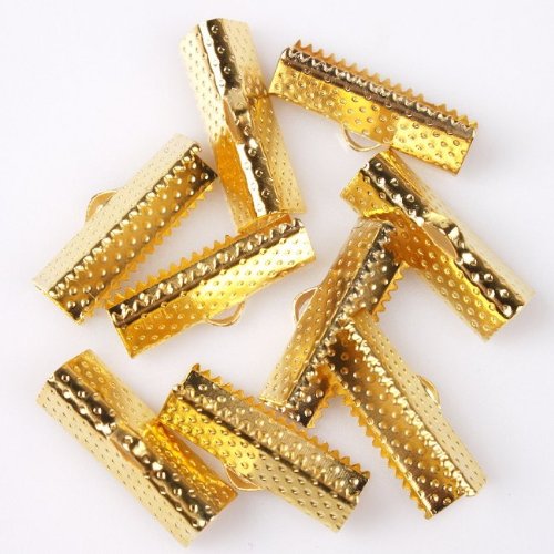 Textured Golden Ribbon Bracelet Bookmark Pinch Crimp Clamp End Findings Cord Ends 70pcs 20mm