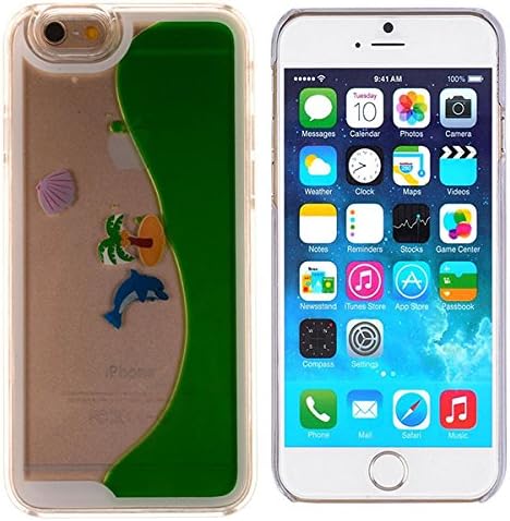 Okai Case iphone 5, Creative flow Liquid Dolphins Case&amp;Dynamic Quicksand Transparent Hard Case Cover For Apple iPhone 5 5S 5G Coconut trees and dolphins-Green