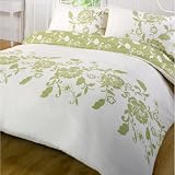 Kensington Olive & Cream Floral Reversible Single Duvet Quilt Cover Bedding Set