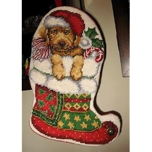 needlepoint santa dog christmas stocking