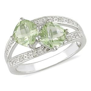 2 ct.t.w. checkerboard Green Amethyst and Dia Accent Ring in Silver, I3