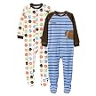 Toddler Boys' Just One Year Fleece Football Blanket Sleeper - Blue/Brown