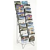 Displays2go Tiered Black Wire Magazine Rack, Free Standing Floor Fixture with 20 Stacked Pockets, Sign Slot (WRF10T19)