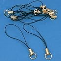 10 Gold Tone Black Cell Phone Charm Split Ring Straps