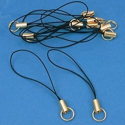 10 Gold Tone Black Cell Phone Charm Split Ring Straps