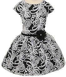 Girls Short Sleeves Satin Knee Length Embroidered Sequined Lace-Up  Dress With a Sash 