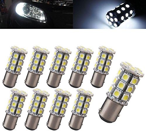 Motorus93 10 X 1157 BAY15D 5050 27-SMD 1157A 7528 2057 2357 LED HID White Turn Signal Parking Light