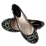 justine13 Jeweled Round Toe Flats BLACK