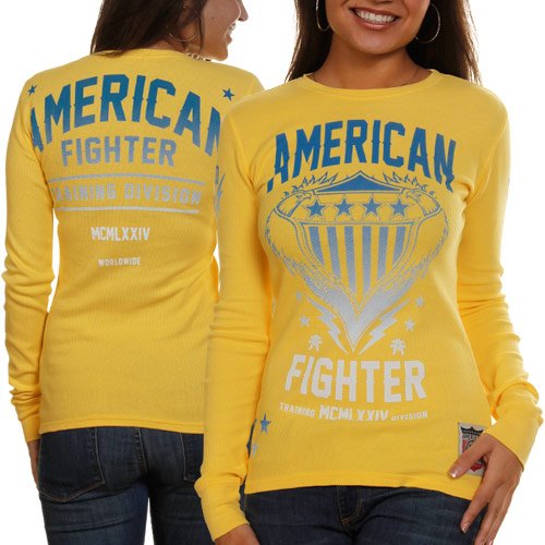 American Fighter Serve and Protect Juniors Long Sleeve Thermal T-Shirt - Yellow (Large)