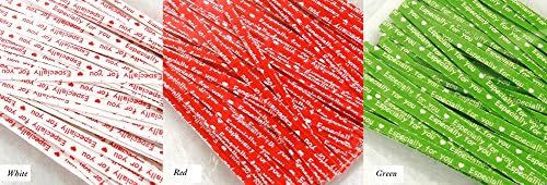 [300pcs]Metallic Twist Ties 10cm(4") Long Heart Pattern [White(100)&amp;Red(100)&amp;Green(100)] Candy Bakery Party Gift Bag Wrap Ties (Heart, White Red Green)