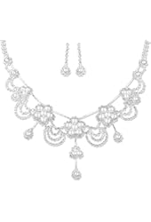 ACCESSORIESFOREVER Bridal Wedding Prom Jewelry Set Crystal Rhinestone Pearl Gorgeous Necklace J736