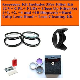 Nikon D40 D50 D60 D70 D80 D40x Digital SLR Camera Accessory Kit Includes 3pcs Filter Kit (Uv+ Cpl+ Fld) + Close up Filter Set (+1, +2, +4 and +10 Diopters) + Hard Tulip Lens Hood+ Lens Cleaning Kit