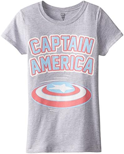 Marvel Big Girls' Captain America Shield Tee, Heather Grey, Medium