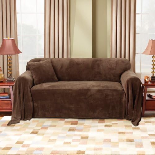 Sure Fit Plush Throw Hemmed - Throw Slipcover  - Chocolate (SF37152)
