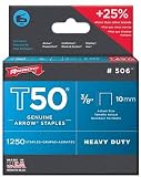 24 Pack Arrow Fastener 506 T50 3/8 Flat Crown Heavy Duty Steel Staples 1250 per Package 51c40Lr2ZPL. SL160 24 Pack Arrow Fastener 506 T50 3/8 Flat Crown Heavy Duty Steel Staples 1250 per Package