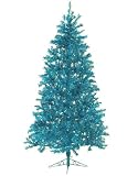 7.5' Sparkling Teal Pre-Lit Laser Tinsel Artificial Christmas Tree - Teal Lights
