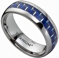 Titanium Ring - Blue Carbon Inlay Mens Titanium Wedding Engagement Band Ring- Size T - Comes In A Luxury Gift Box - ( Available In Most Sizes) from BestToHave