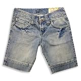 Jade - Girls Low Rise Distressed Denim Stretch Bermuda Short, Blue