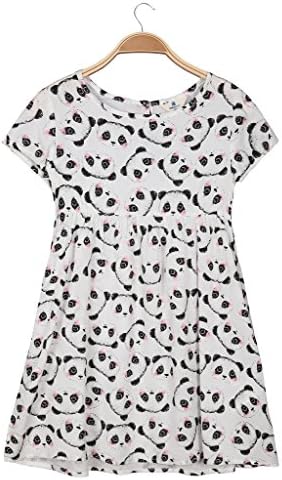 YAKUYIYI Girls Cartoon Panda Print Back One Button Fold Hem Dress Medium White