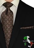 Berioni Hand Made in Italy 100% Woven Silk Mens Neck Tie + Pocket Square Jacquard Woven Tie and Hanky Set Brown Black H1 51c4HNc214L. SL160 Berioni Hand Made in Italy 100% Woven Silk Mens Neck Tie + Pocket Square Jacquard Woven Tie and Hanky Set Brown Black H1