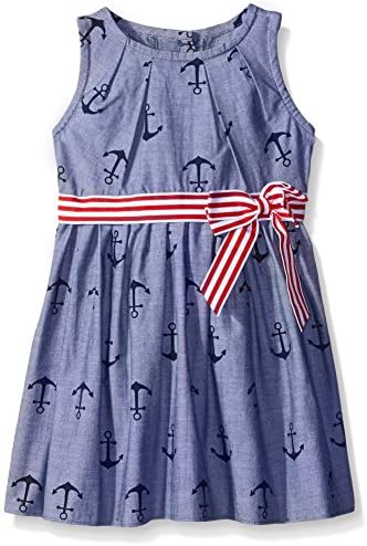 Baby Goodlad Girls' Little Girls' Chambray Dress with Anchor Embroidery, Navy, 18 Months