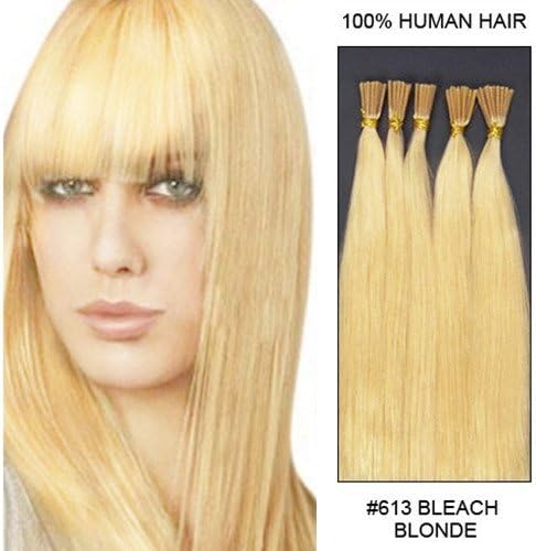 hairup 18" inch I-tipped pre bonded kertain fusion human hair extensions bleach blonde_613 100s