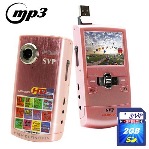 SVP MP300 HD MP3 Player and Pocket HD Video Pink Camera, YouTube Software w 2GB SD