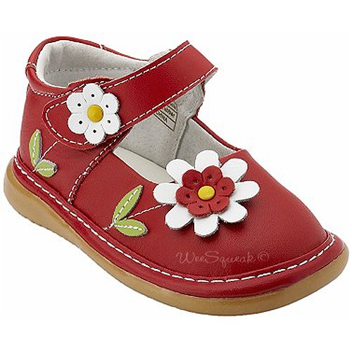 Wee Squeak Baby Toddler Girl Red Maryjane White Daisy Shoes 3-12