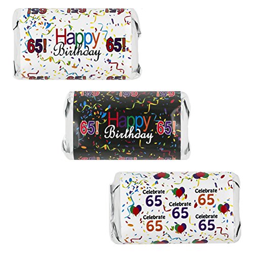 Happy 65th Birthday Sticker Decorations for Hershey Miniatures Candy Bars (Set of 54)