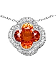 Original Star K (tm) Large Clover Pendant with 12mm Clover Cut Simulated Mexican Orange Fire Opal in 925 Sterling Silver