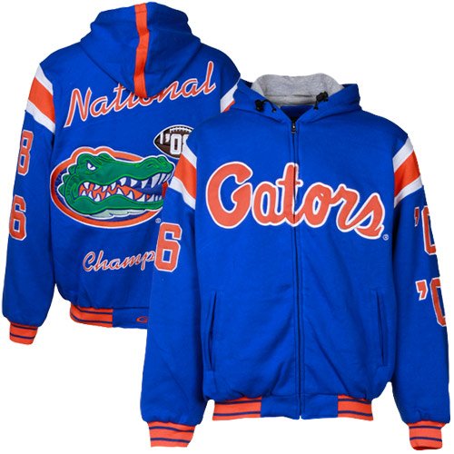 Florida Gators Royal Blue NCAA Division 1 Football 3X National Champions Cotton Fleece Full Zip Hoody Jacket (Large)