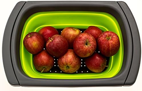 Kenko Cuisine Collapsible Colander - Over the Sink Kitchen Strainer with Handles - 6-Quart Capacity - Green/Gray