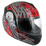Advanced Hawk Red Celtic Skull Modular Dual Visor Full Face Motorcycle Helmet - Size : XL
