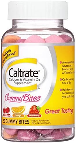 Caltrate Gummy Bites Calcium &amp; Vitamin D3 Supplement (Black Cherry, Orange, &amp; Strawberry Flavor, 50-Count Gummies) x Multipack of 3