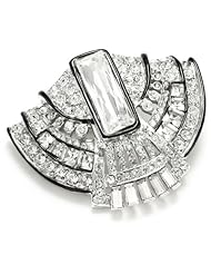 Kenneth Jay Lane Rhodium, Crystal, and Black Line Deco Pin