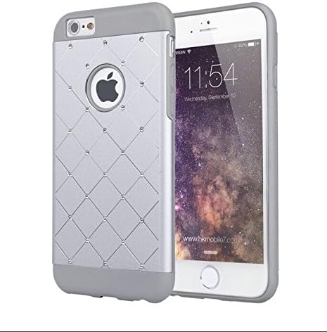 CUSTSIGNER iPhone 6 (4.7-Inch) Case Soft TPU Frame Aluminum Cover Cutted Grid with Diamond Shock Absorption Tempered Glass Screen Protector - Silver