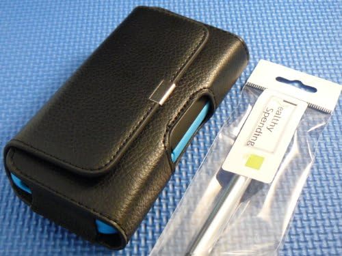 Leather Belt Holster Clip Case For iphone 4/4s Air/Plus Rechargeable Portable Battery Case - Black. Includes Silver Stylus Pen (By Healthy Spending®)