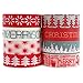 Crafty Rabbit Christmas Washi Tape - Set of 8 Rolls - 262 Feet Total - Red, Grey, White