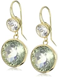 Ray Griffiths 18k Yellow Gold 6mm White Topaz and 12mm Amethyst with Drop Earrings