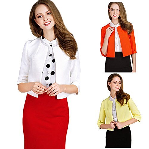 FashionVi レディースコート アウターウエア（オフィス/ビジネス） 生地は格子ナーリング（ワッフル）の工芸 デザイン３種　ショート丈 色はホワイト、オレンジ、イエロー、ブラック　サイズはS～3XL