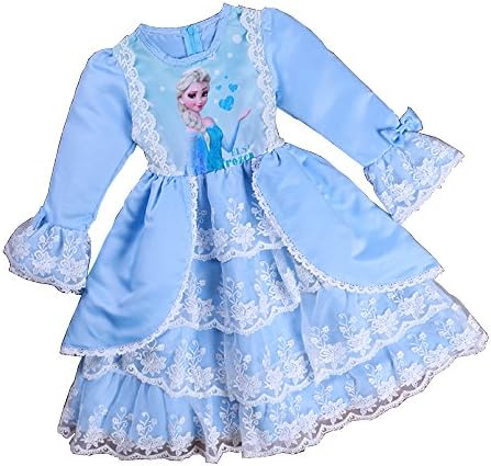 Frozen Princess Elsa Girl Dress Skirt Long Sleeve (3T, blue)