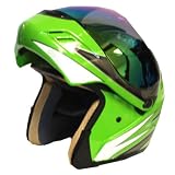 Motorcycle Street Bike Modular Filp up Full Face Adult Helmet Green