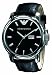 Emporio Armani oversize gents watch with black dial, black strap and double date box