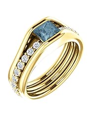 18K Yellow Gold Princess Cut Blue and White Diamond Ring -- LIFETIME WARRANTY
