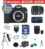 18 Piece Telephoto Kit with Canon EOS 50D 15.1 Digital SLR Camera with Canon EF-S 18-55mm IS Lens + Canon 75-300mm f/4-5.6 Telephoto Zoom Lens + Rokinon 500mm F/8 Lens with 2x Converter (=1000mm) + 16 GB Memory Card + Multi-Coated UV Filter (2) + Multi-Coated Polarizer Filter + Digital Slave Flash + 50 Titanium Anodized Tripod + Deluxe Camera Bag + 6 Piece Accessory Kit + 3 Year Celltime Warranty Repair Contract